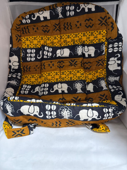 Brown with elephants African made Backpack, XL