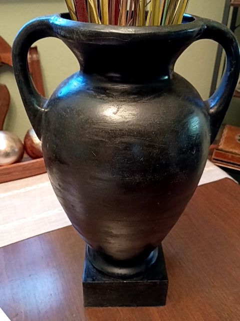 Rustic texture black vase 11" x 17", cat tails, total height 33"