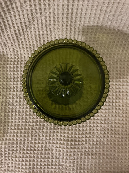 green Indiana Glass Co Green Lidded  Footed Candy Dish, 6.5”