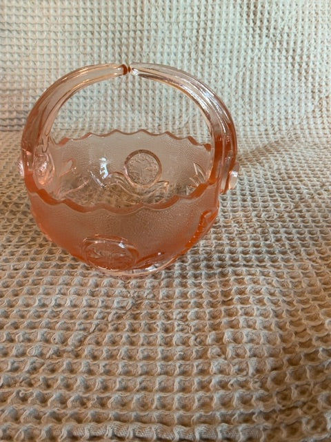 pink Imperial Imperial pink glass basket, 4.75”