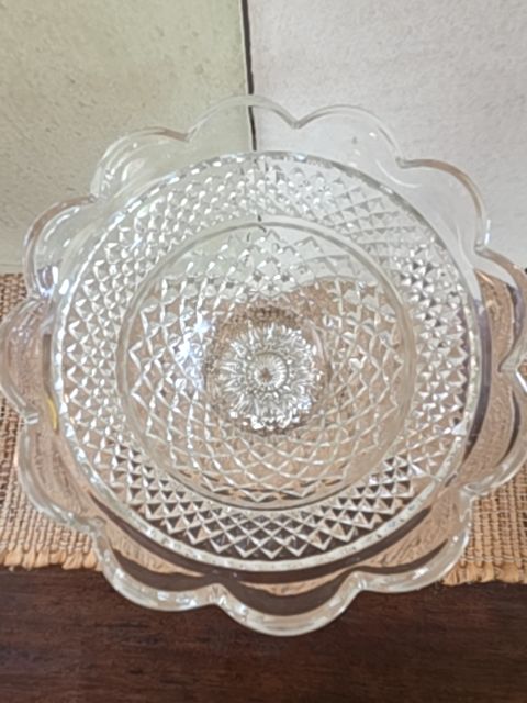 Antique glass dish - large 8 " dia