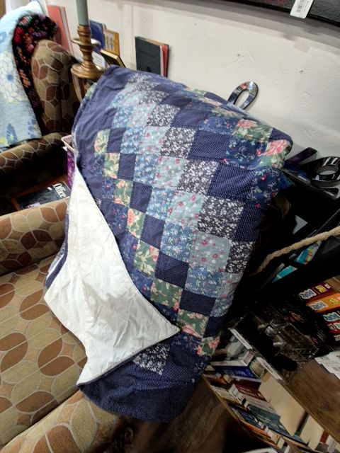 Blue & White Handmade Quilt, 102" × 88"