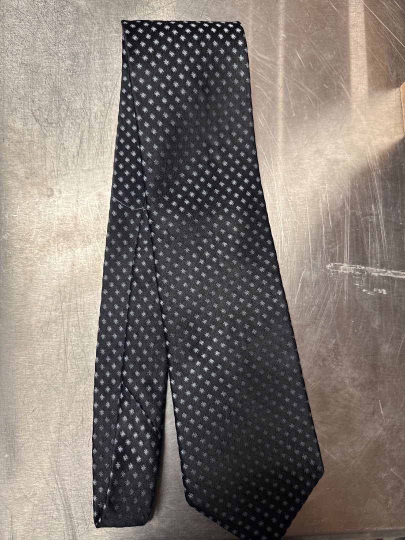 100% Silk Ike Behar Snowflakes on Black Tie