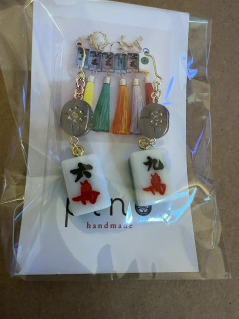 Handmade Mahjong dangle earrings from Japan