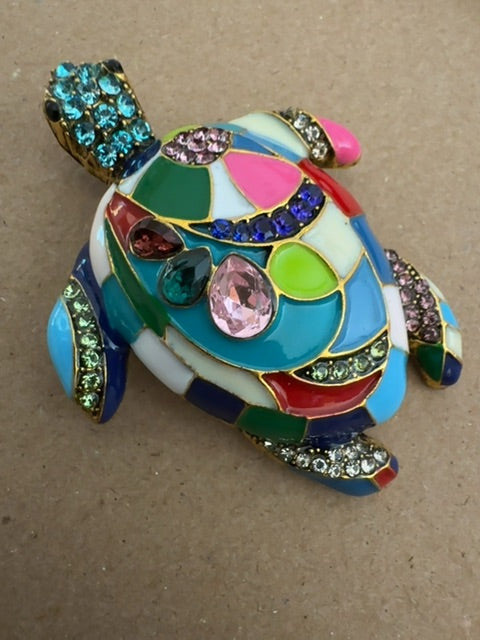 Mosaic like lg turtle brooch