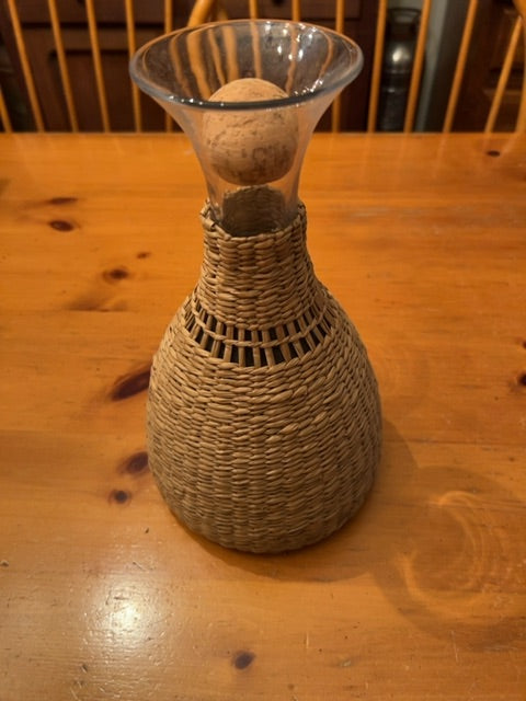 Rattan Glass Carafe w/cork stopper
