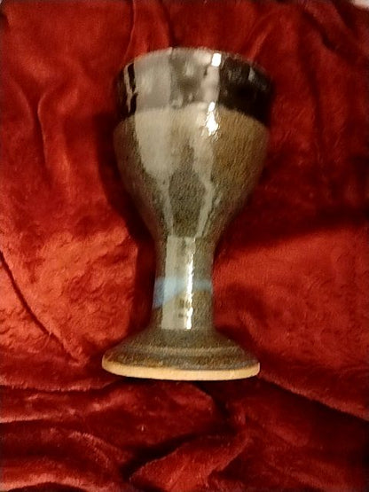 Sage With Black Trim & Blue Swirl  Hand Thrown Pottery Goblet