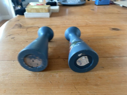 Vintage blue rosemaling candlesticks (set of two, as-is)