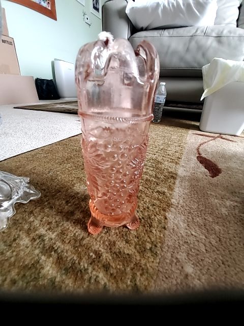 Northwood pink depression glass hat pin holder