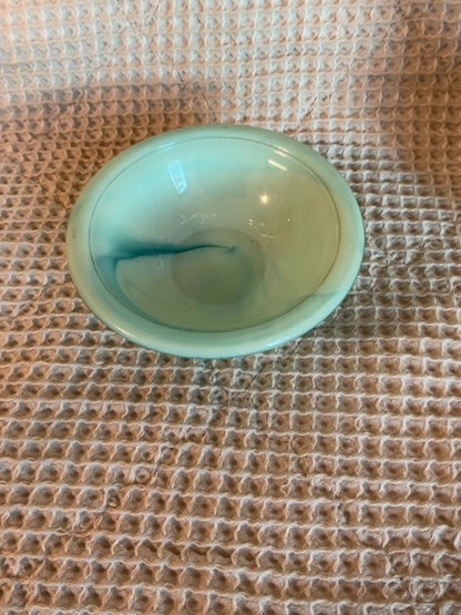 Green Avon Jadite Marbled Milk Glass Pitcher &Wash Basin, 4.75”