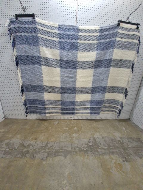 White & Blue Rammagerdin Pure Icelandic Wool Blanket, 52" × 68"