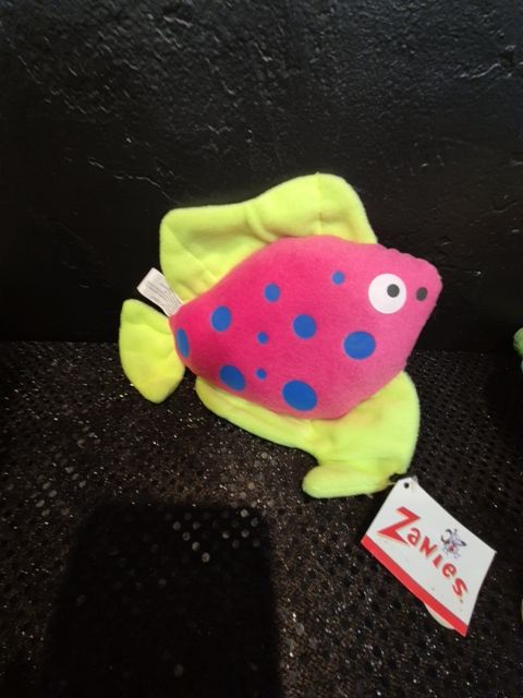 Pink & Yellow Zanies Funky Flounder Squeeky Dog Toy, 8"