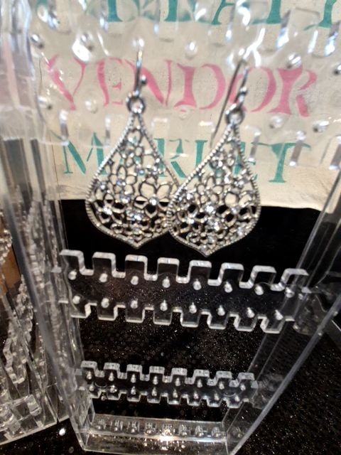 Silver  Rhinestone Teardrop Dangle Earrings, 1.75"