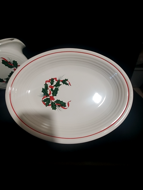 Fiestaware Serving platter with holly and ribbon