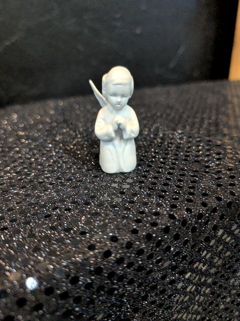 Vintage White Bisque Porcelain Kneeling Angel Figurine National Pottery