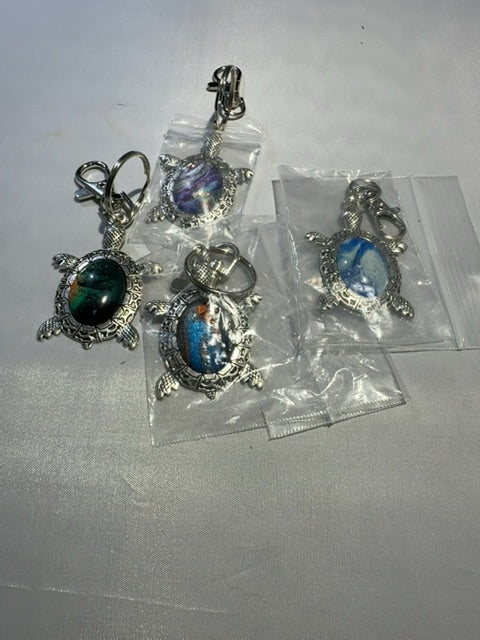 Multi Colored Luminous Creations Paint Skin Turtle  Key Chains, 4 inches X 2 inches