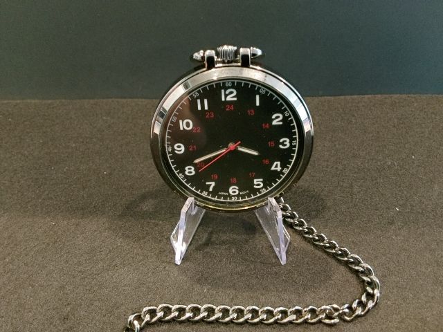 Black Chrome Unmarked Working Pocket Watch, 18 size