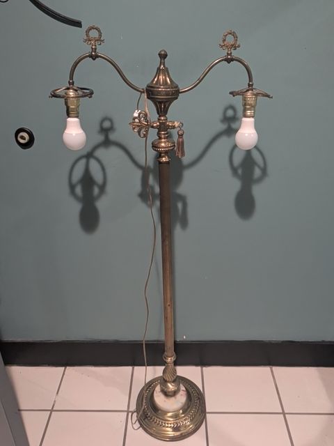 Vintage Brass Floor Lamp w/Marble Base, 52.5"