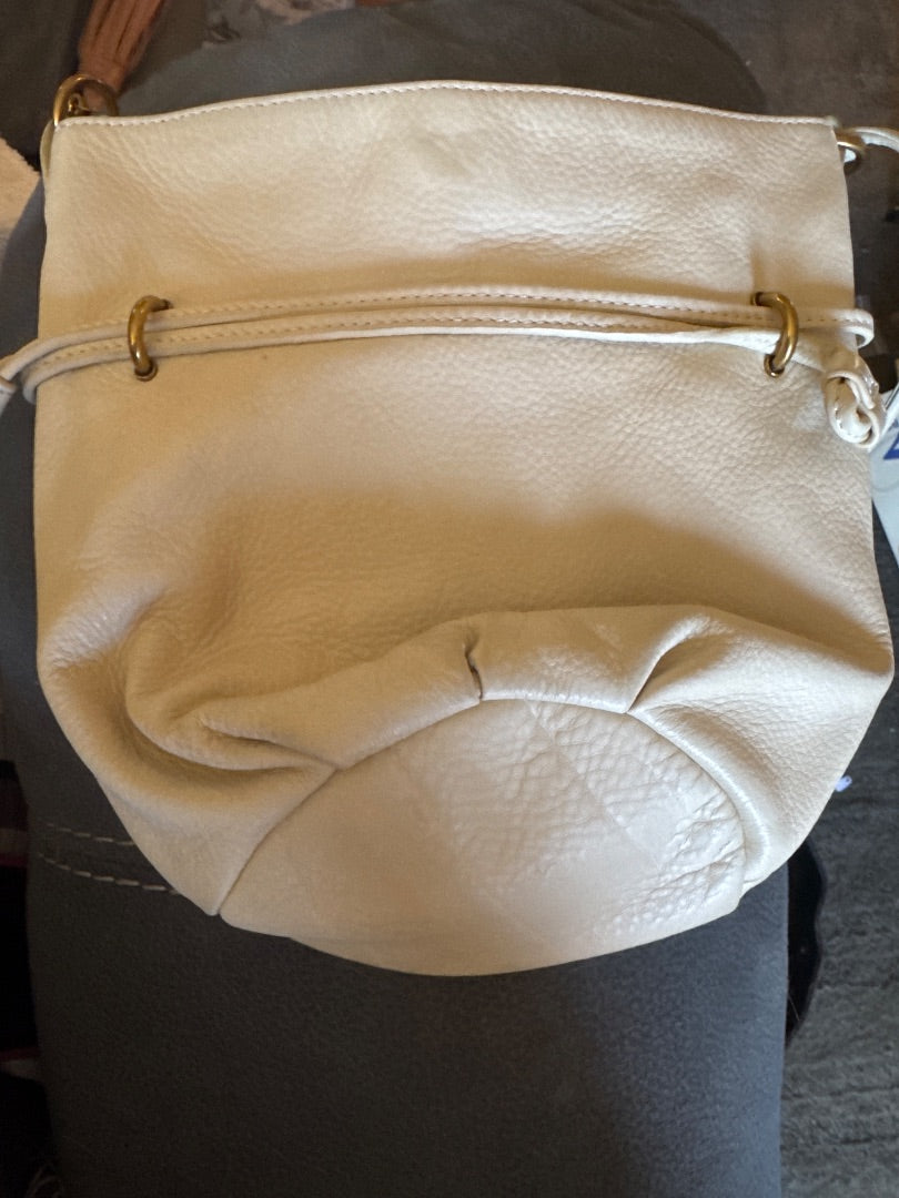 Cream HOBO Pebbled Leather Bucket Purse