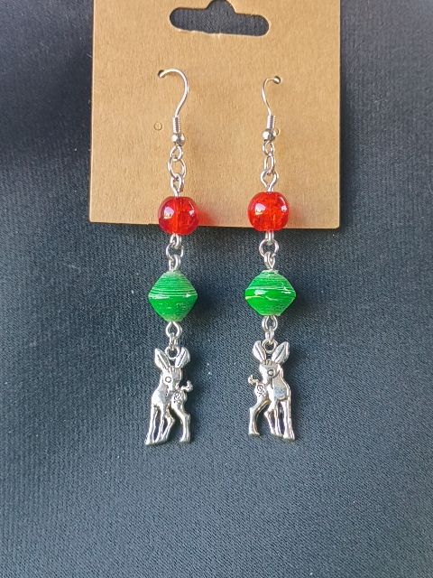 Silver,red and green Designs by Raven Dangle Hook Earings