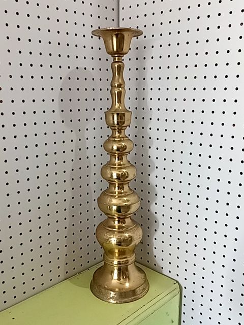 Gold Unbranded Tall Floor Brass Candle Holder, Large