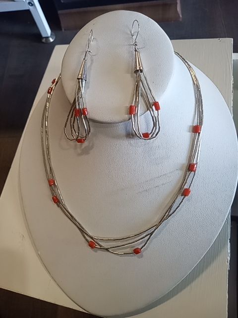 Liquid sterling silver and coral 3pc set