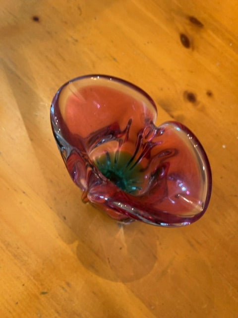 Art Glass Vase: Cranberry & Emerald Colors