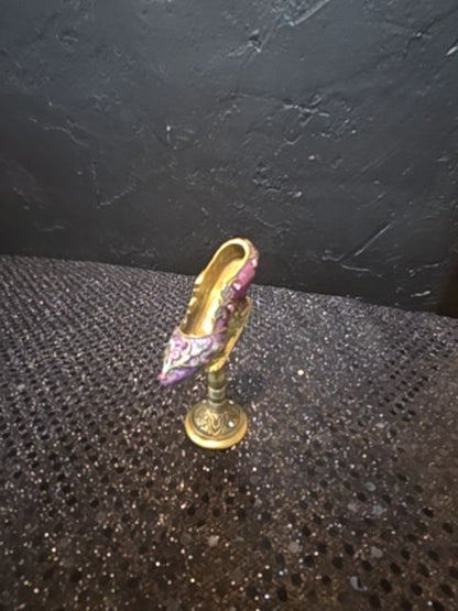 Sweet Romance USA Made Doll House Miniature Purple/Gold Pewter Shoe and Stand