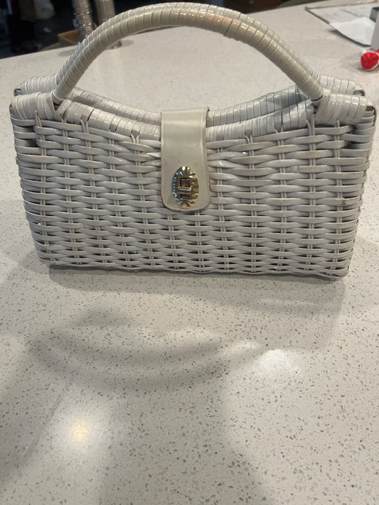 vintage white woven wicker handbag