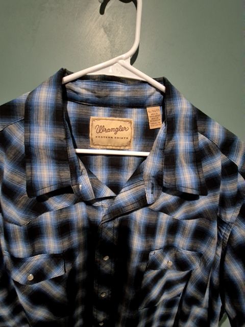 Blue Plaid Wrangler Short Sleeve Western Shirt, 3XL