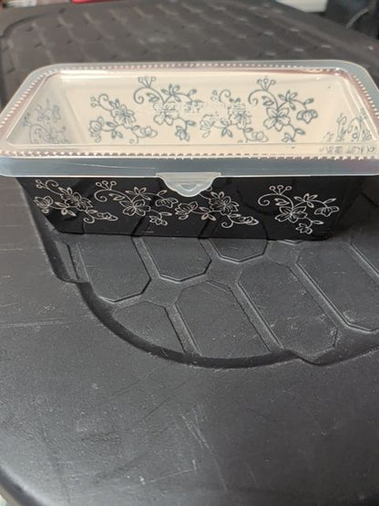 Black w/White Floral Pattern Temp-tations loaf Pan Bakeware w/Lid, 1 Qt.