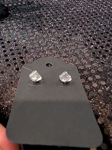 Clear Cube Shape Shiny Earrings