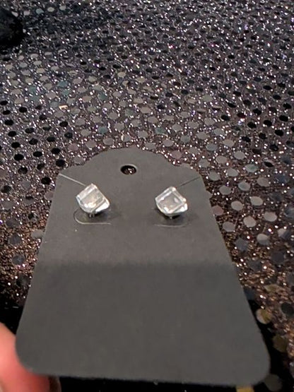 Clear Cube Shape Shiny Earrings