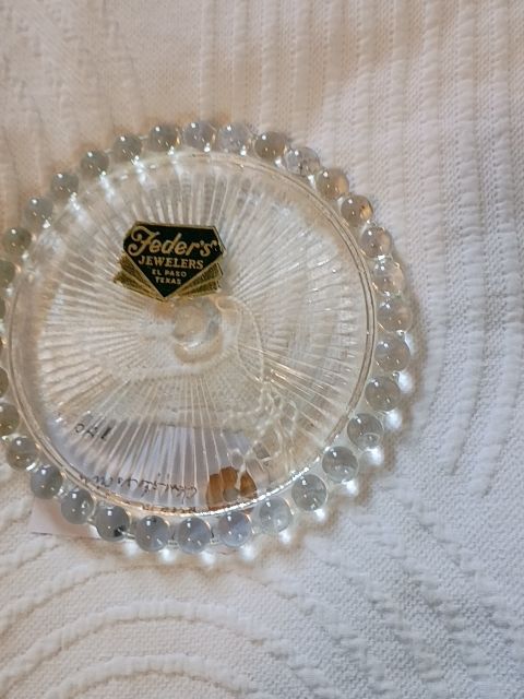 Vintage beaded clear glass dish 5"