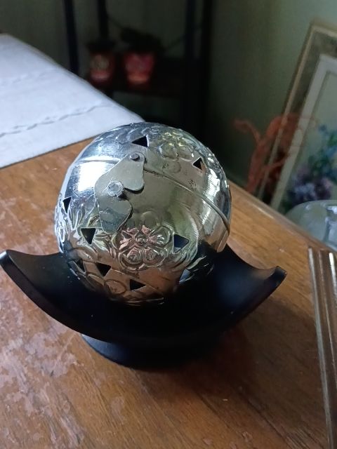 Set of 2, black metal base, silver plated orb