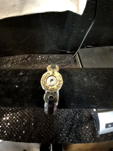 Silver w/Black Leather  Shotgun Shell Adjustable Bracelet