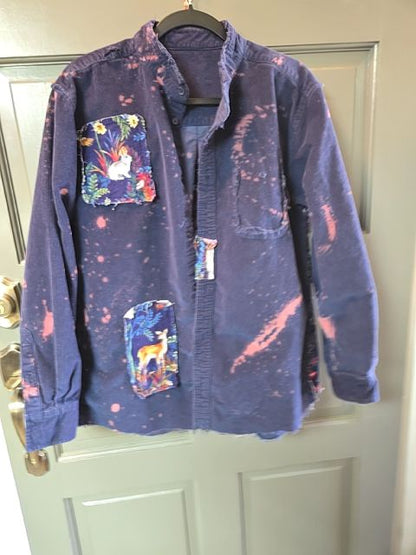 Shirt corduroy flannel blue w animals, M