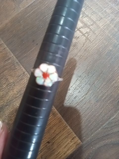 Sterling silver  Fire opal/ coral sterling flower ring