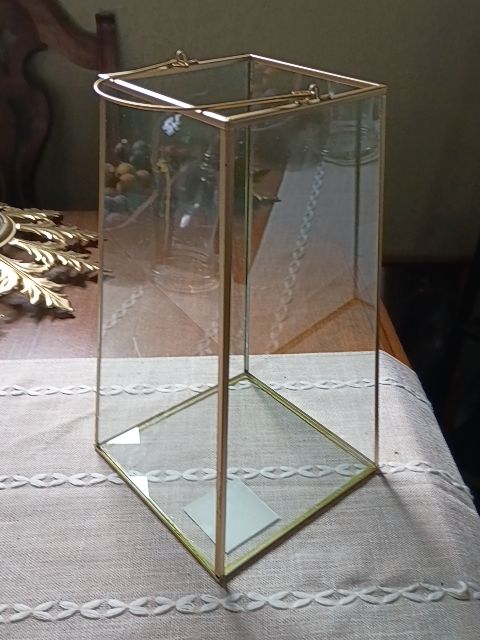 7 x 12 glass, gold metal lantern, new