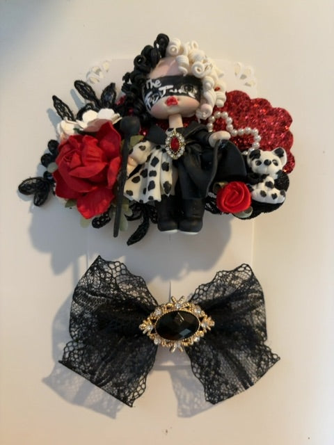 Red/Black MysticalCreationsByMaira OOAK clay hair clip and bow set