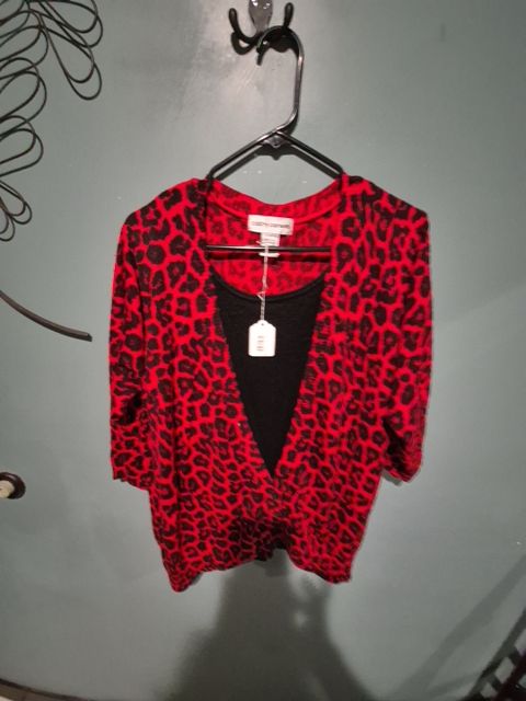 Red & Black Animal Print Cathy Daniels Sweater, 1X