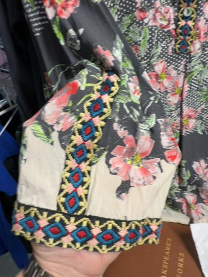 Grey with pink John Mark Silk printed blouse, Xl