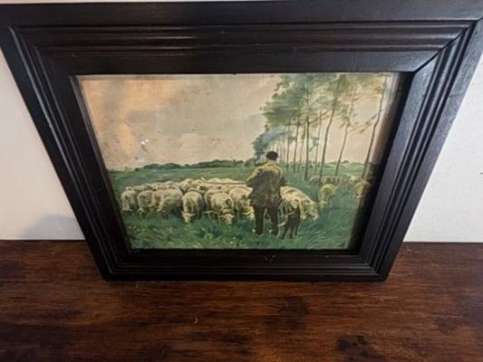 Antique Art- Sheep hearding, 12" x 15"