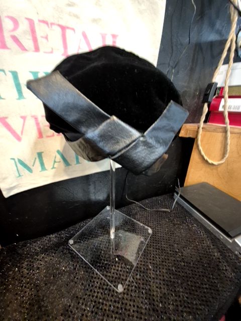 Black Evelyn Varson Exclusive Velvet Hat w/Leather Trim