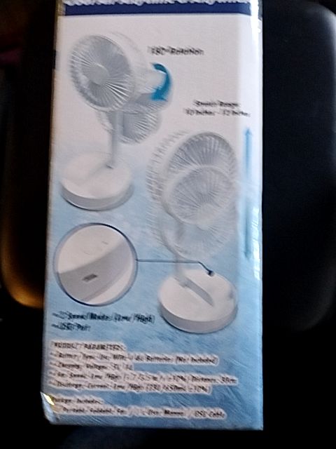White (Blue & Wht Box Northern Chill Portable Foldable Fan, 5.4x 5.4x2.6 (folded) 5.4x5.4x11.8 (Extended)