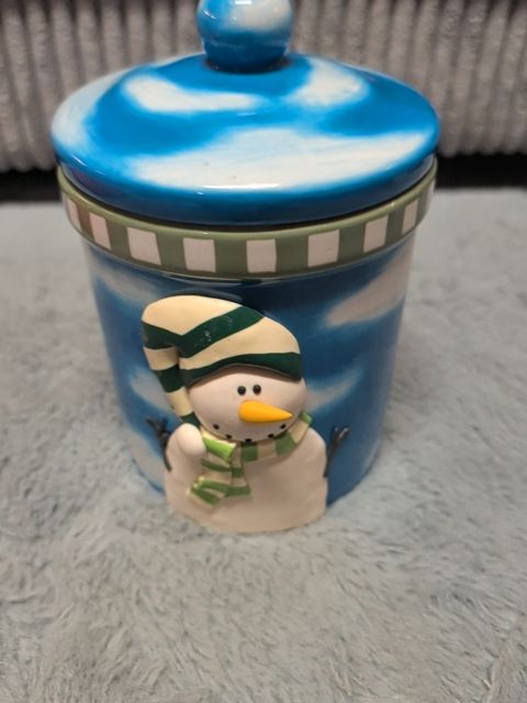 Blue/White  Sakura Wintergreen 3D Snowman Cookie/Candy Jar