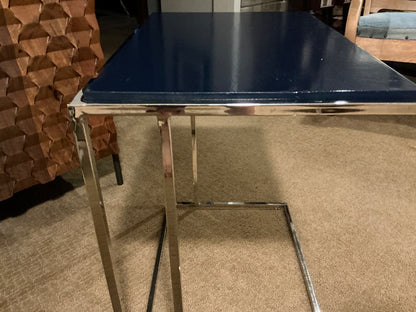 Navy and chrome Design Institute of America C shape table, W20 x L18”xH21”