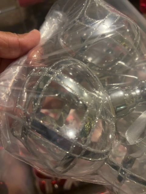 Silver glass ornaments 4pc bag