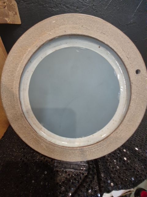 Grey  Pottery Mirror, 10" Frame / 4.5" Mirror