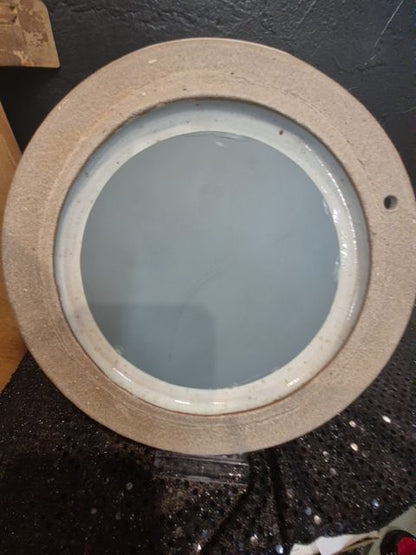Grey  Pottery Mirror, 10" Frame / 4.5" Mirror